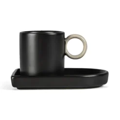 Niki espressokopp med fat, Black-beige