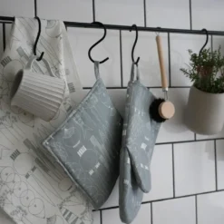 Picknick kökshandduk, Vit-gröngrå