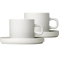 Pilar kaffemugg med fat 2-pack, Moonbeam