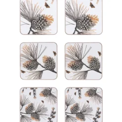 Pine Cone glasunderlägg 6-pack, Cotton white