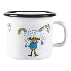 Pippi och Lilla gubben emaljmugg 2,5 dl, Vit