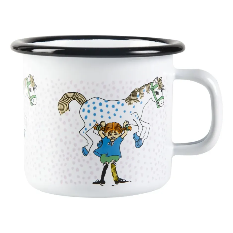 Pippi och Lilla gubben emaljmugg 2,5 dl, Vit