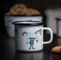 Pippi och Lilla gubben emaljmugg 2,5 dl, Vit