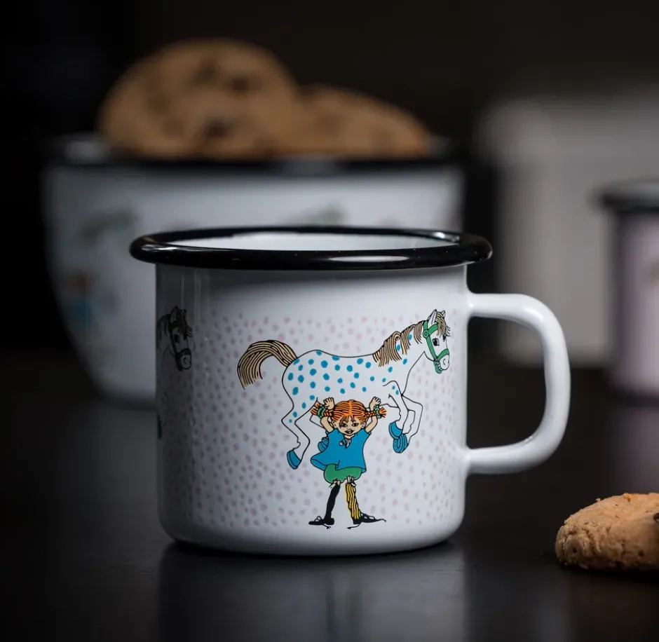 Pippi och Lilla gubben emaljmugg 2,5 dl, Vit