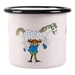 Pippi och Lilla gubben emaljmugg 1,5 dl, Ljusrosa