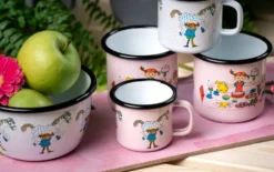 Pippi och Lilla gubben emaljmugg 1,5 dl, Ljusrosa