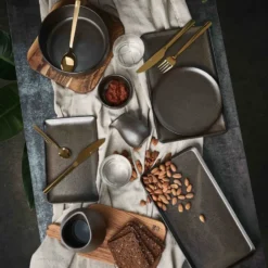 Raw djup skål stengods, Metallic brown