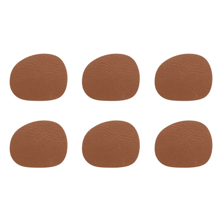 Raw glasunderlägg läder 6-pack, Cinnamon brown (brun)
