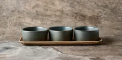 Raw Organic skålset med träbricka, Northern Green