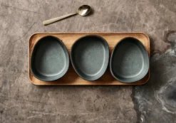 Raw Organic skålset med träbricka, Northern Green