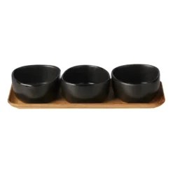 Raw Organic skålset med träbricka, Titanium Black