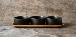 Raw Organic skålset med träbricka, Titanium Black