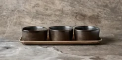Raw Organic skålset med träbricka, Metallic Brown