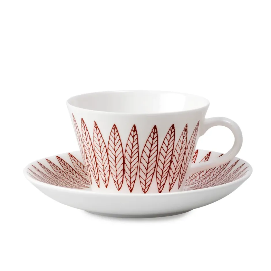 Röd Salix kaffegods, kon, Kaffekopp + fat