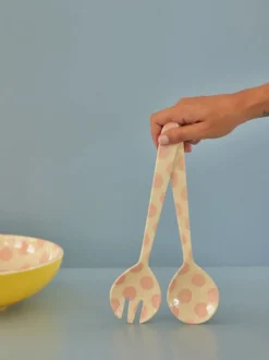 Rice salladsbestick melamin 2 delar, Pink dots