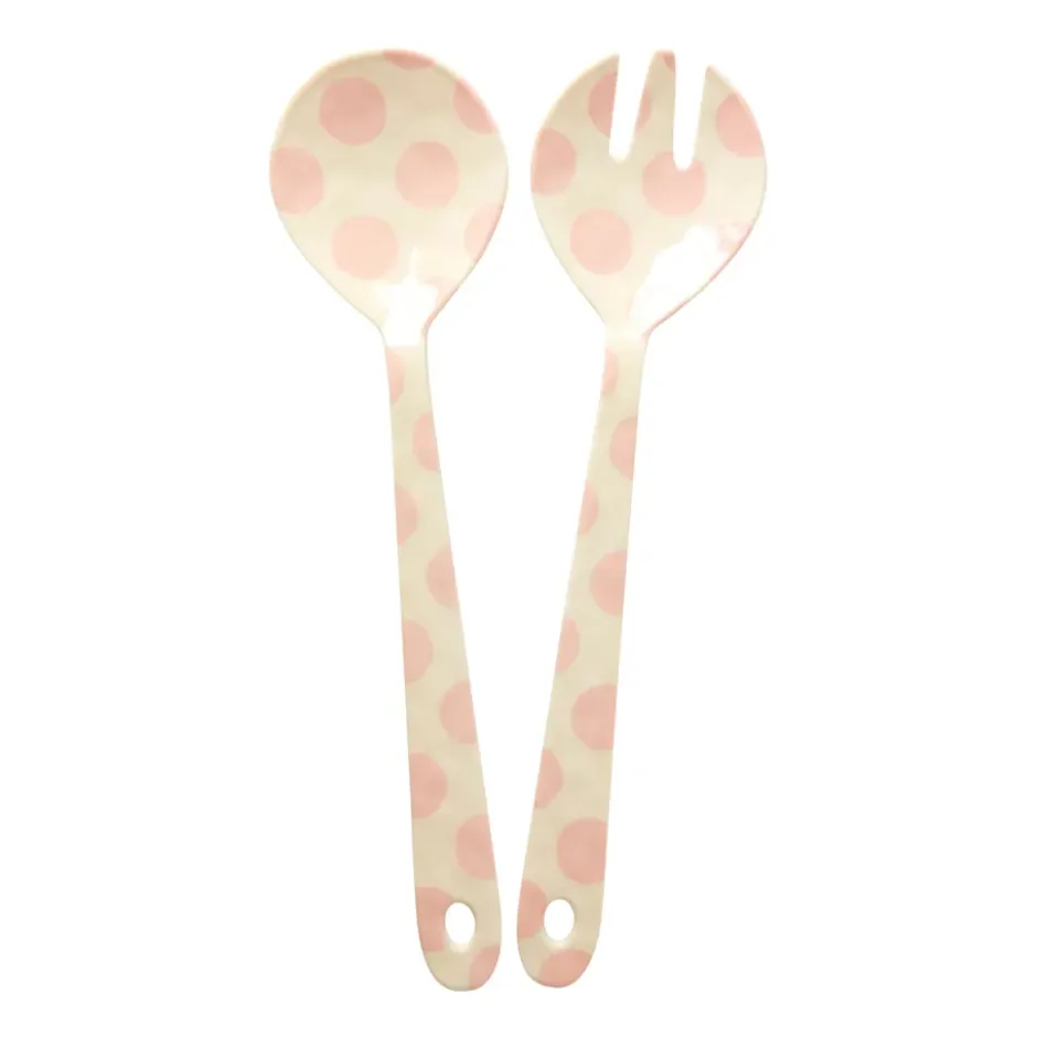 Rice salladsbestick melamin 2 delar, Pink dots