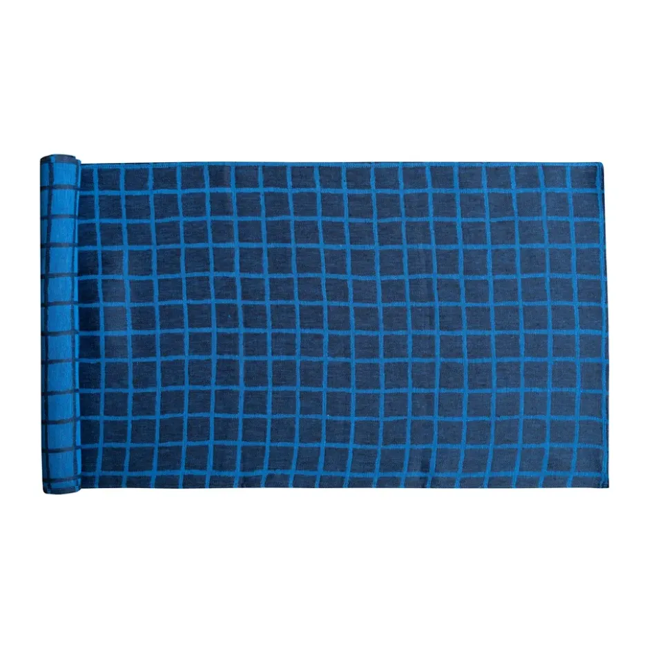 Rutig jacquardvävd bordslöpare 45x150 cm, Blue-black