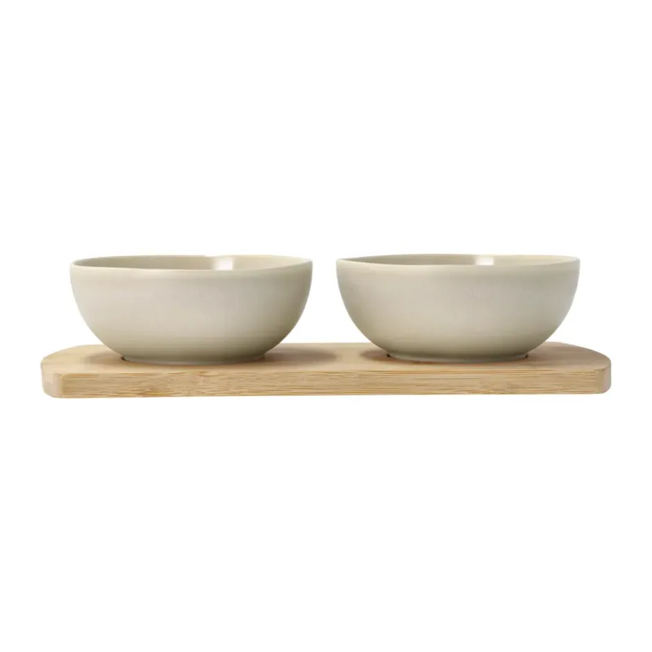 Shoku bambubricka med 2 skålar, Beige