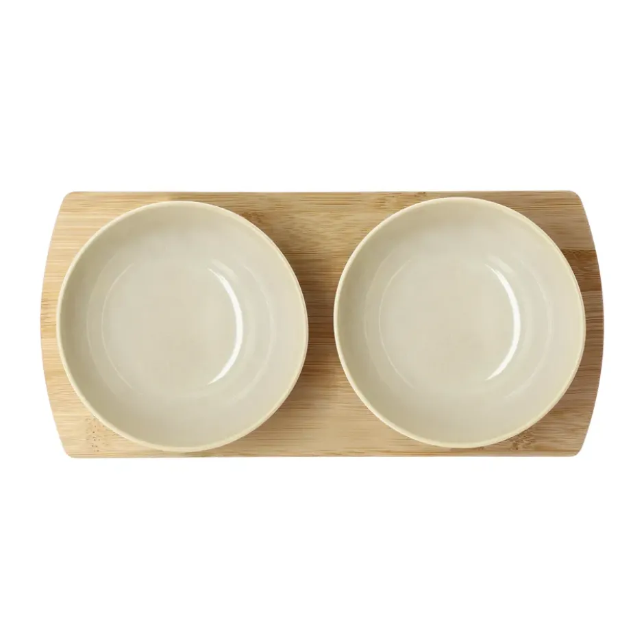 Shoku bambubricka med 2 skålar, Beige