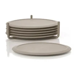 Singles glasunderlägg 6-pack med hållare, Taupe