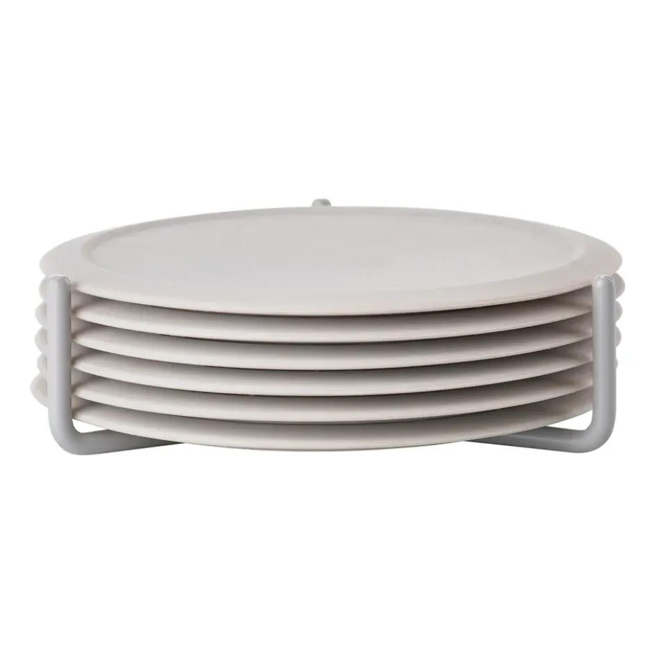 Singles glasunderlägg 6-pack med hållare, Warm grey