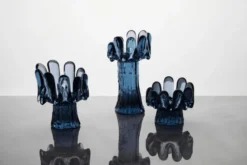 Solros ljuslykta cirkulärt glas 9,2 cm, Blå