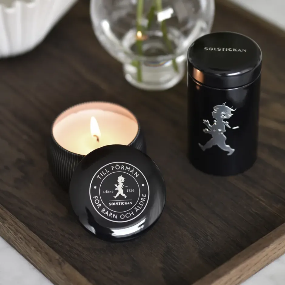 Solstickan presentbox doftljus + tändsticksrör, Svart-doftljus cederträ