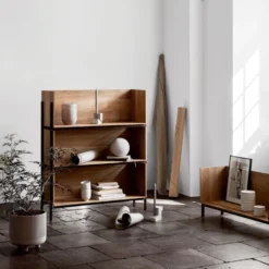 Stack hylla, oak, add on, mörkt oljat valnötsfäste