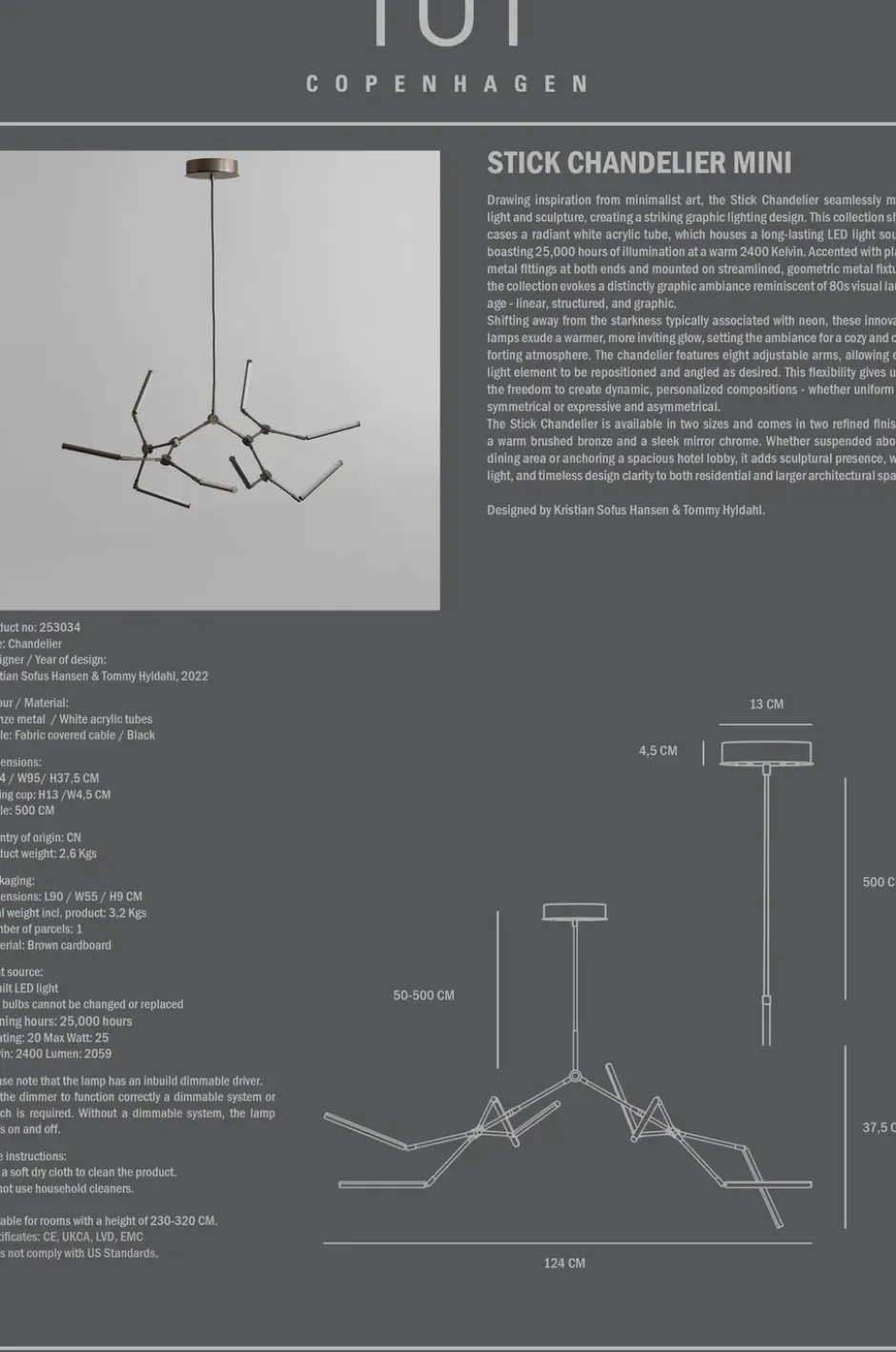 Stick chandelier takkrona mini, Bronze