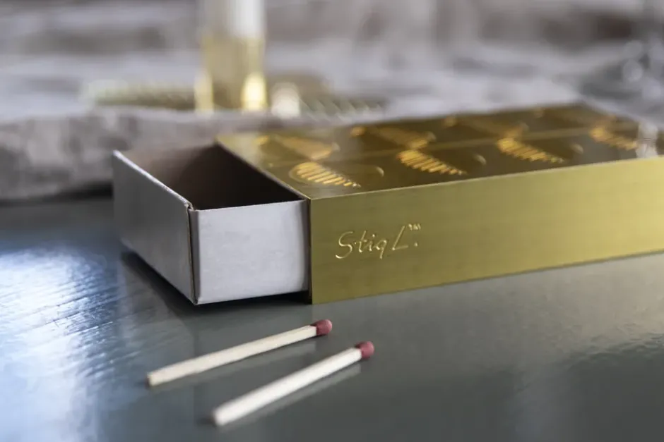 Stig L Berså tändsticksfodral 6,8x12 cm, Guld