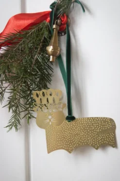 Stig L gingerbread cat dekorationshänge, Guld-mässing