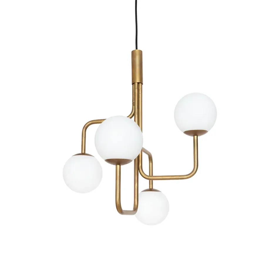 Strapatz pendel glob Ø57,5 cm, Rå mässing-opal