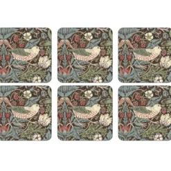 Strawberry Thief glasunderlägg 6-pack, Brun
