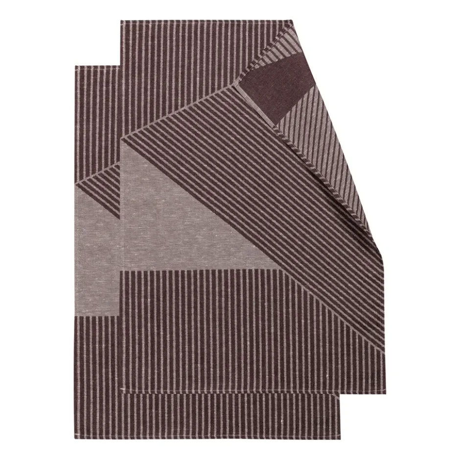 Stripes kökshandduk 47x70 cm 2-pack, Brun-vit