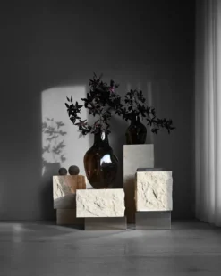 Temple sidobord low 42x40 cm, Chrome-limestone