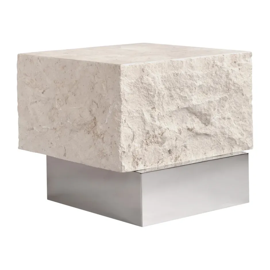 Temple sidobord low 42x40 cm, Chrome-limestone