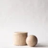 Travertine burk med lock, Ø13 cm