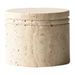 Travertine burk med lock, Ø13 cm