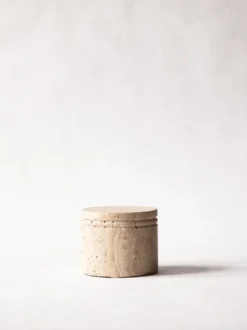 Travertine burk med lock, Ø13 cm