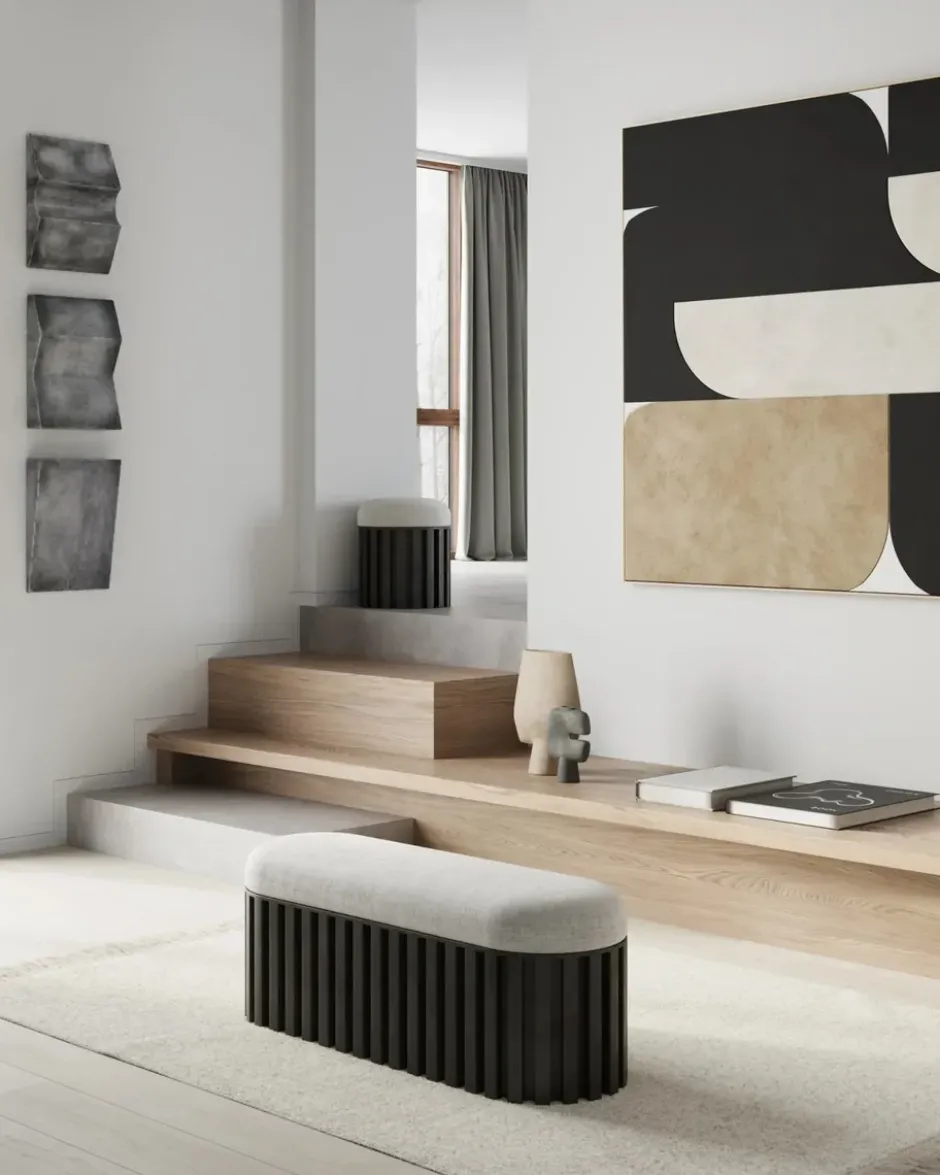 Tribu bänk linne, Coffee-white chalk