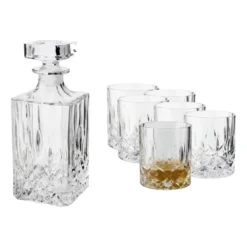 Vide whiskeyset karaff och 6 st whiskeyglas, Kristallglas