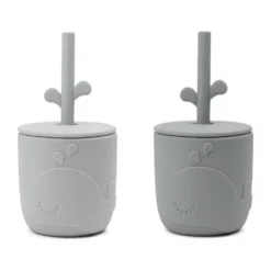 Wally mugg med peekaboo sugrör 2-pack, Grey