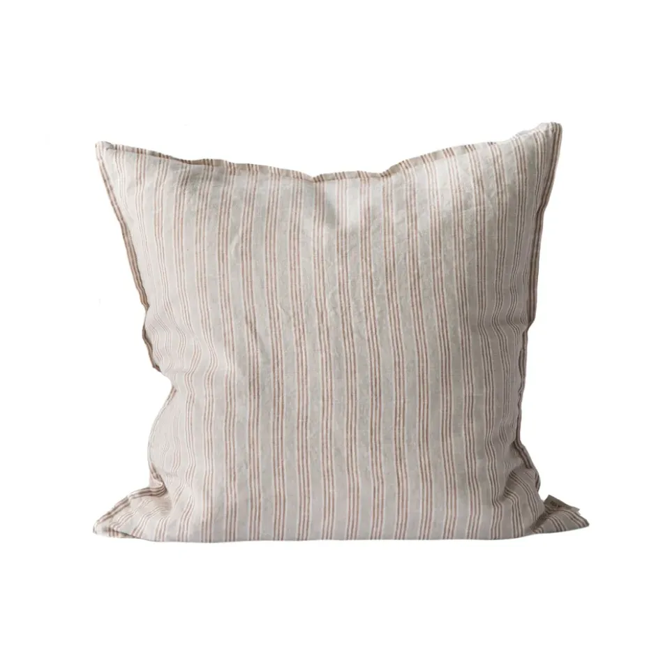 Washed linen kuddfodral 50x50 cm, Hazelnut stripe