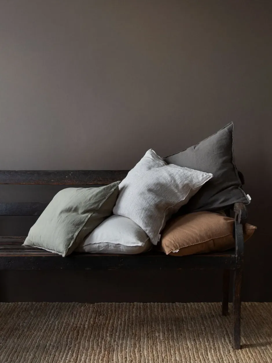 Washed linen kuddfodral 50x50 cm, Hazelnut stripe
