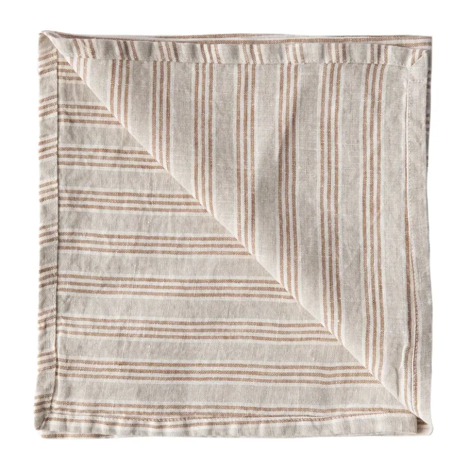 Washed linen tygservett 45x45 cm, Hazelnut stripe