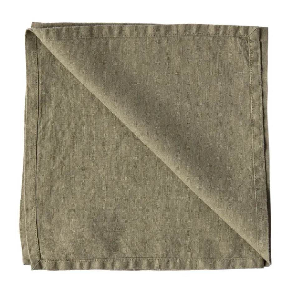 Washed linen tygservett 45x45 cm, Olive